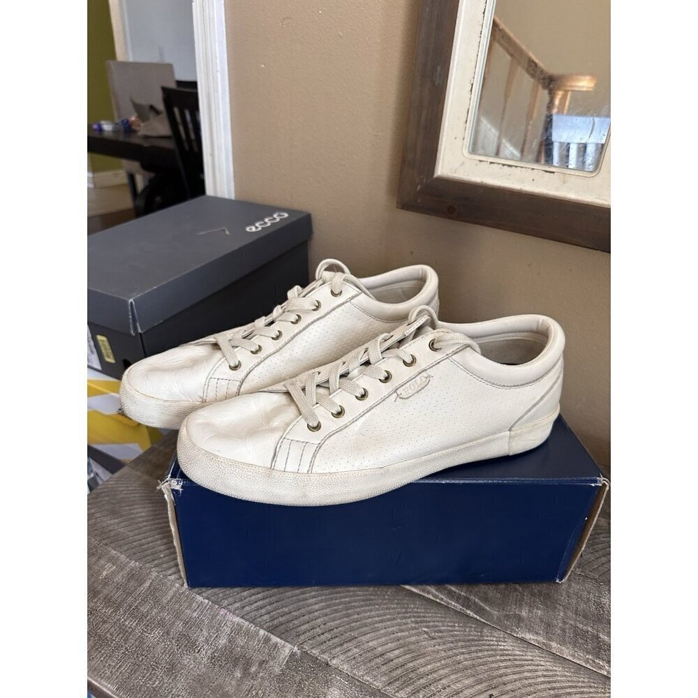 Polo Ralph Lauren Men's Aldric II Leather Sneaker Shoes Navy Cream SIZE 12 D